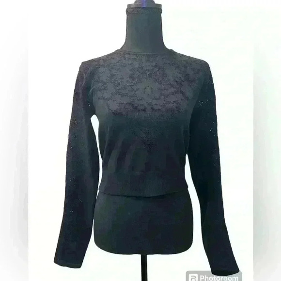 Fabletics Flora Seamless Long Sleeve Top Black Mesh Stretch Cropped Size L - Picture 1 of 6